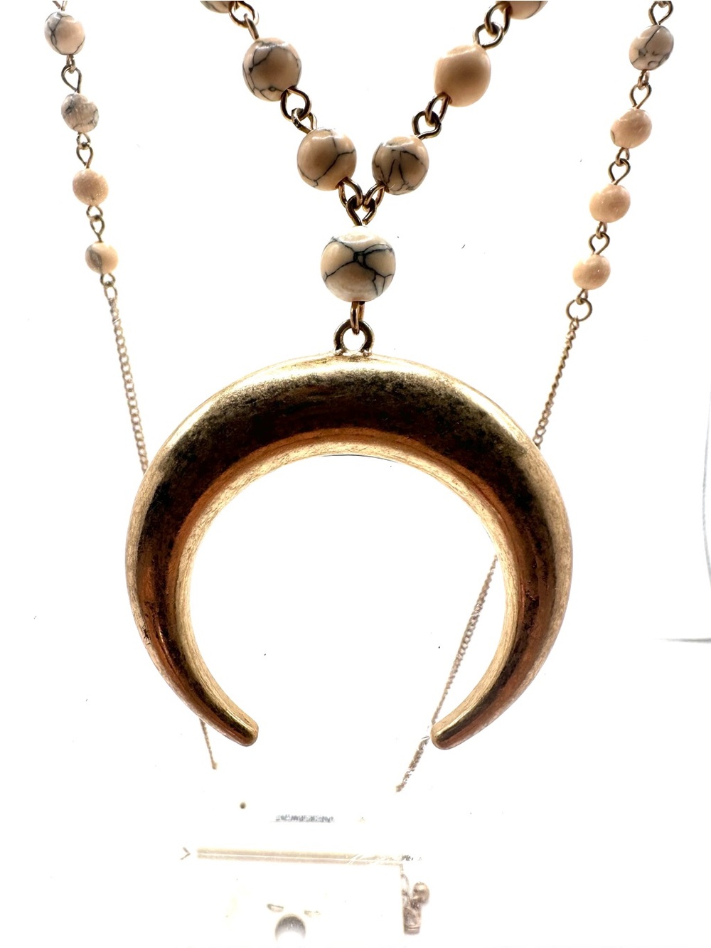 Fashion: Gold Crescent Pendant Necklace with Cream Beads